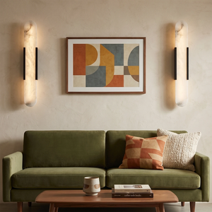 Natural Grained Marble Elongated Sconce Wall Lamp - Modern Living Room Mid-Century Green Sofa Accent