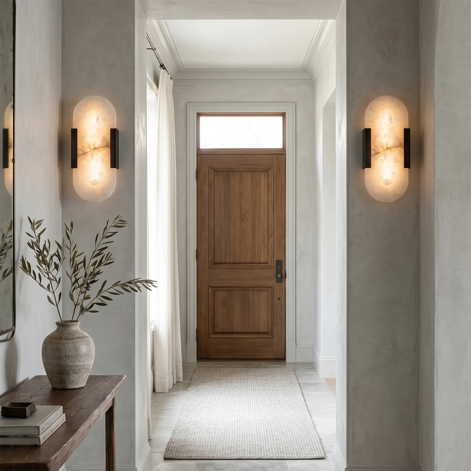 Natural Grained Marble Elongated Sconce Wall Lamp - Hallway Passage & Doorway Symmetry Lighting