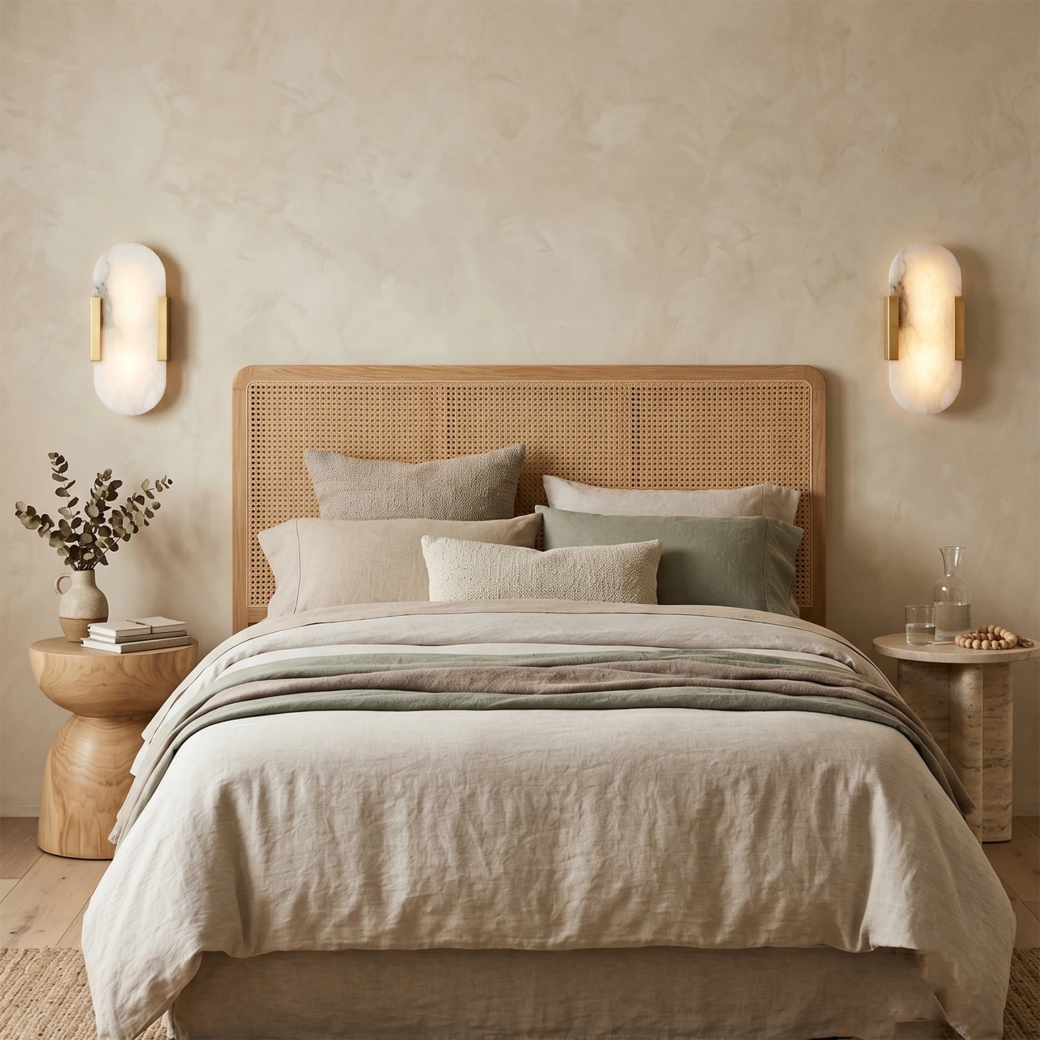 Natural Grained Marble Elongated Sconce Wall Lamp - Symmetrical Bedroom Headboard Sconces