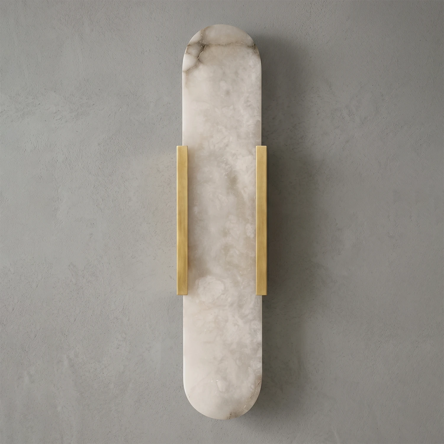 Natural Grained Marble Elongated Sconce Wall Lamp - Ultra Slim Veined Marble with Polished Brass Profile