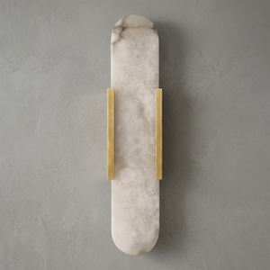 Natural Grained Marble Elongated Sconce Wall Lamp - Ultra Slim Veined Marble with Polished Brass Profile