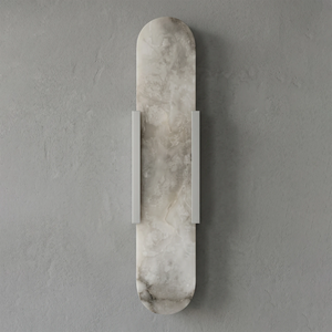 Natural Grained Marble Elongated Sconce Wall Lamp - Nordic Gray Pattern Stone with Brushed Nickel Finish
