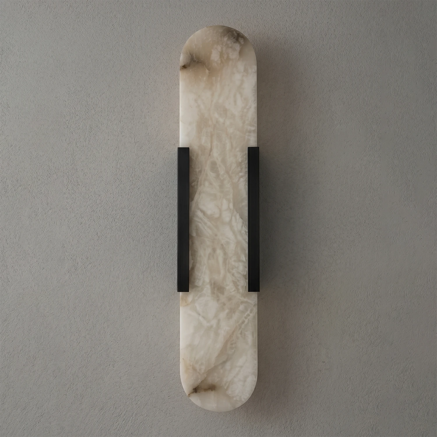 Natural Grained Marble Elongated Sconce Wall Lamp - Minimalist Studio Shot with Matte Black Hardware