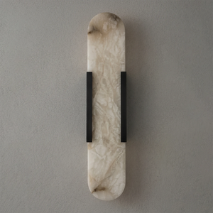 Natural Grained Marble Elongated Sconce Wall Lamp - Minimalist Studio Shot with Matte Black Hardware