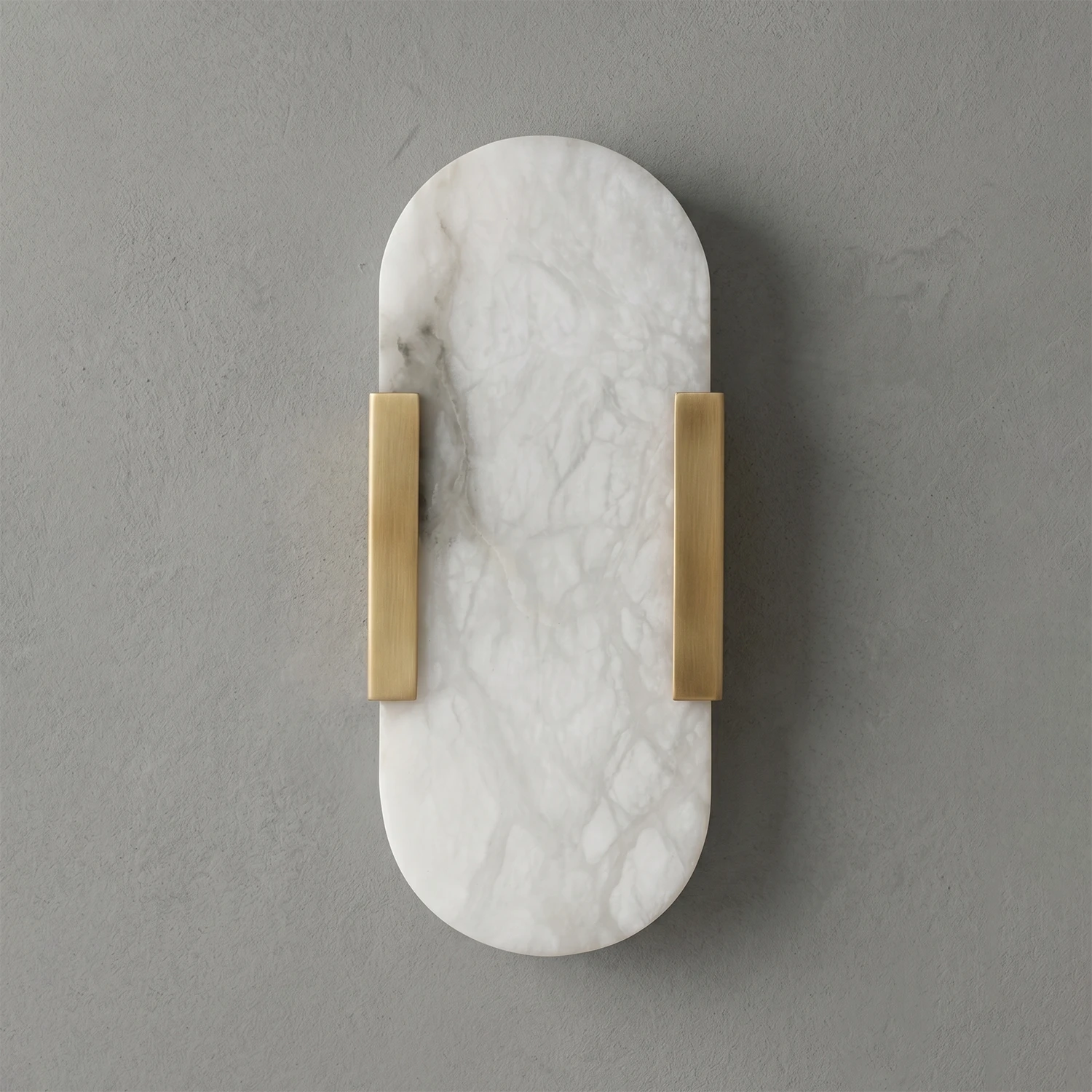 Natural Grained Marble Elongated Sconce Wall Lamp - White Alabaster Style with Brass Side Mounts