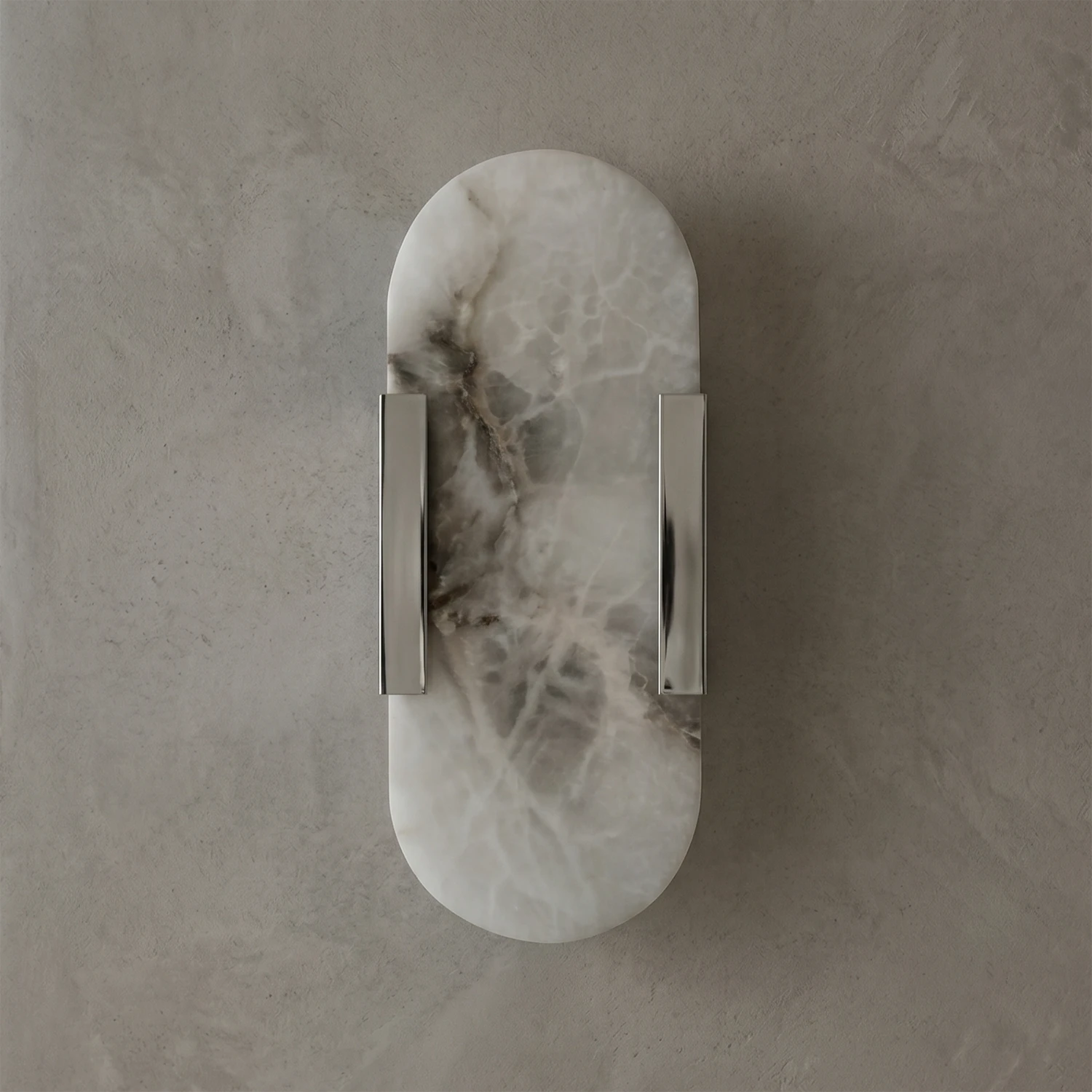 Natural Grained Marble Elongated Sconce Wall Lamp - Dark Veined Grey Marble with Chrome Finish Accents