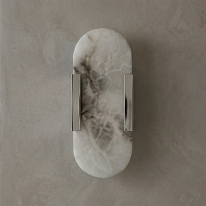 Natural Grained Marble Elongated Sconce Wall Lamp - Dark Veined Grey Marble with Chrome Finish Accents