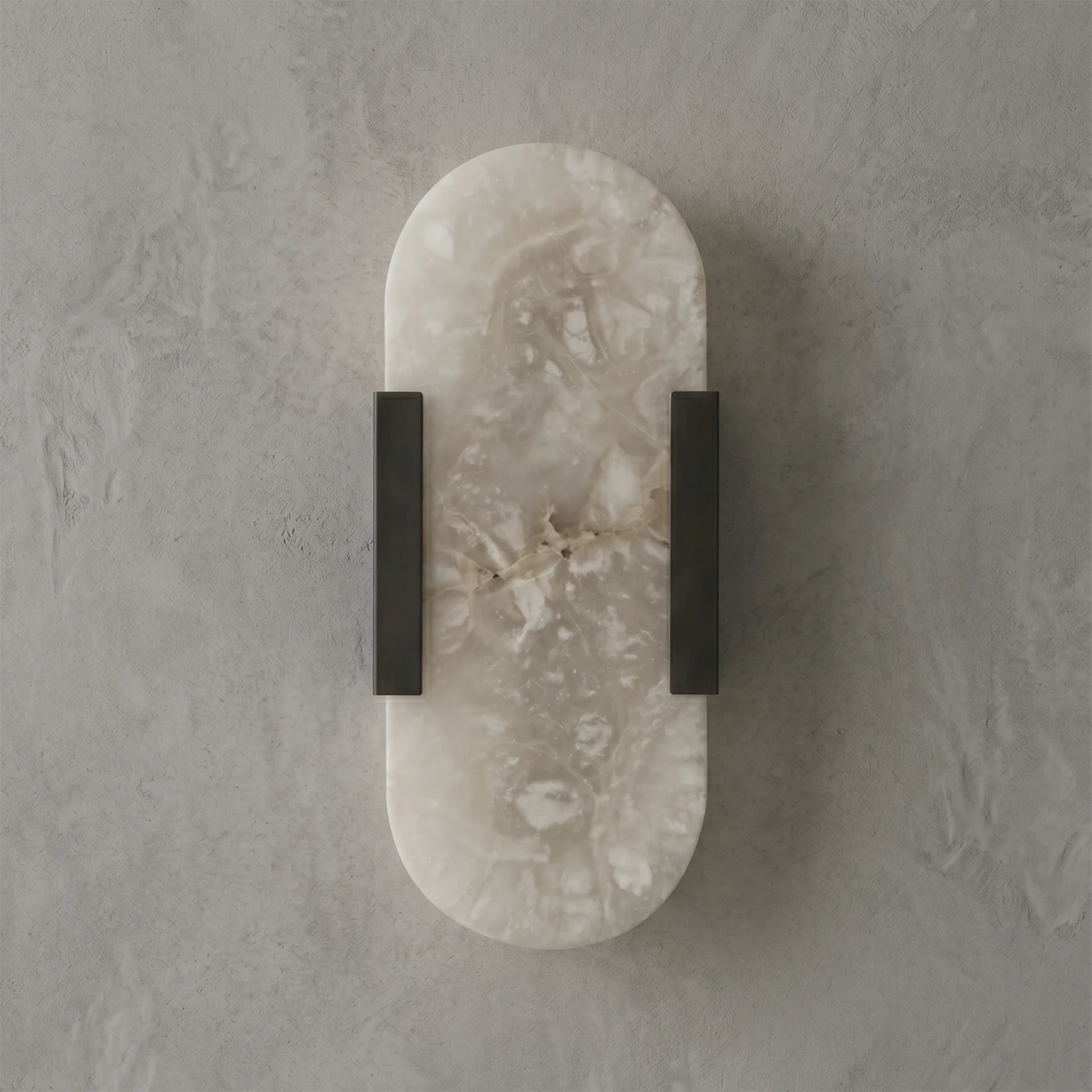 Natural Grained Marble Elongated Sconce Wall Lamp - Warm Beige Texture with Matte Black Metal Hardware