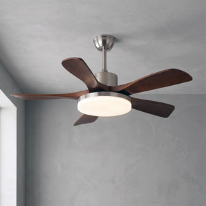 Nova Breeze Ceiling Fan Light - Sleek Brushed Silver Finish with Acrylic Shade Turned On | HoaiLamp