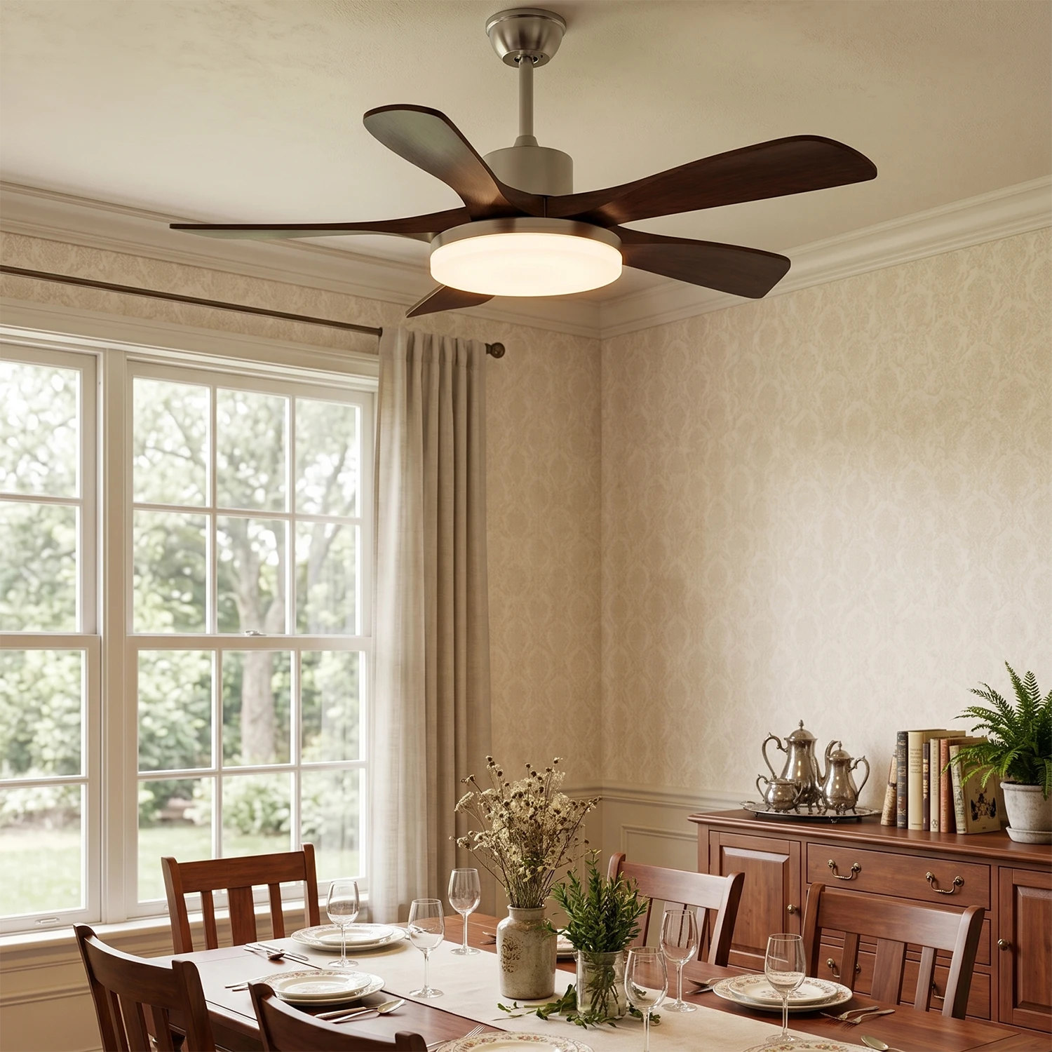 Nova Breeze Ceiling Fan Light - Cozy Wooden Dining Room and Cafe Style Interior Accent | HoaiLamp