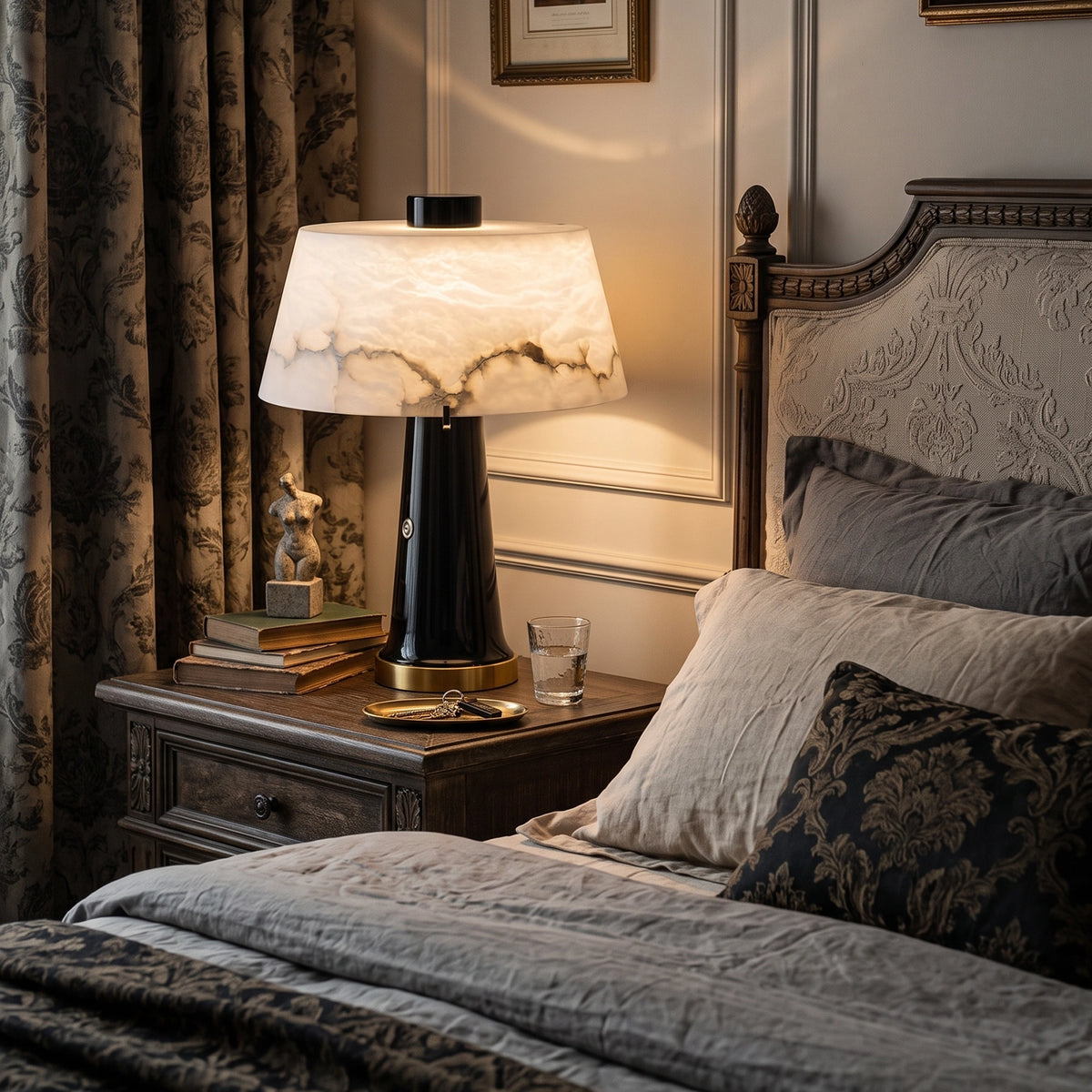 Nuvola Alabaster Table Lamp - Bedside Nightstand Setting Option 1 | HoaiLamp
