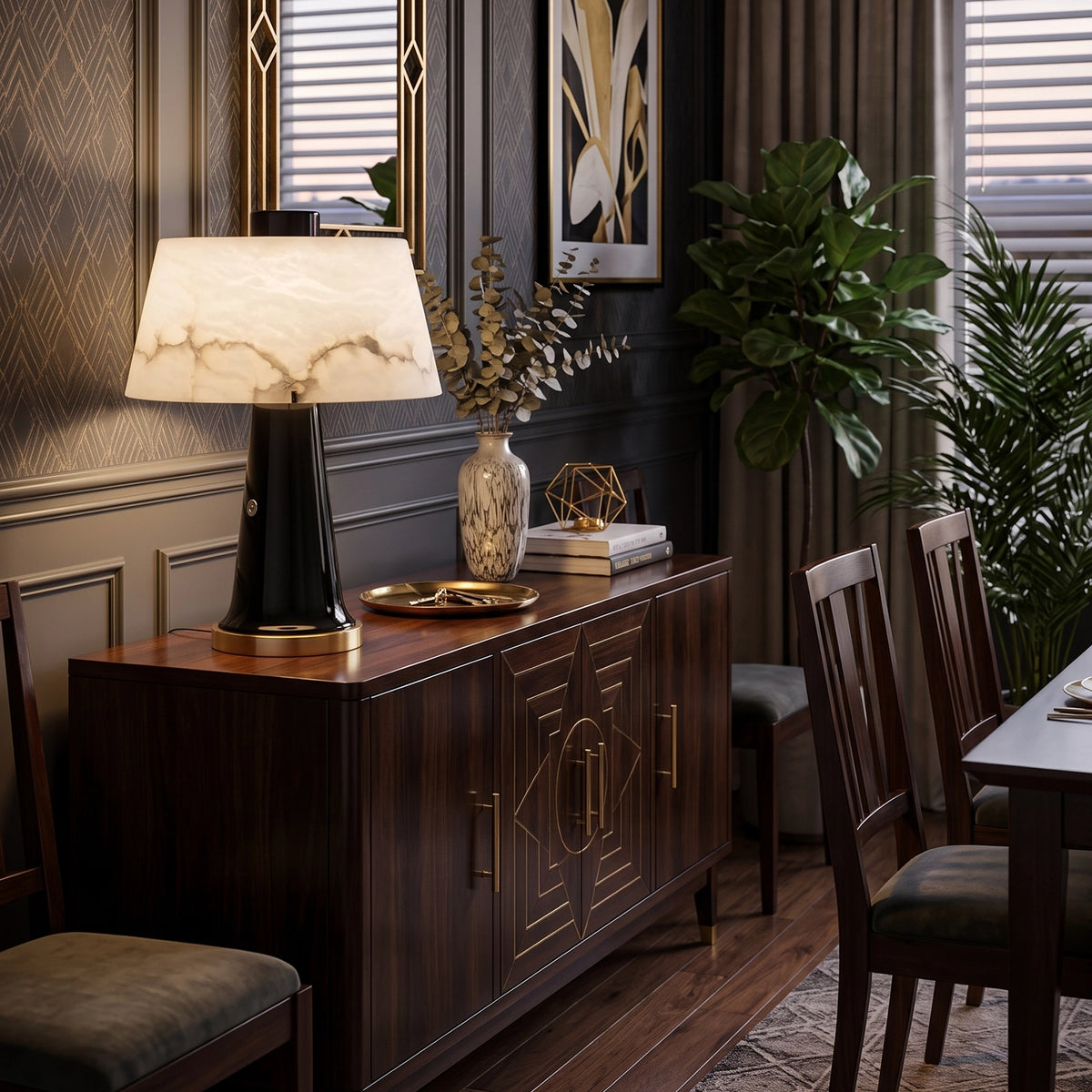 Nuvola Alabaster Table Lamp - Credenza Sideboard Setting | HoaiLamp