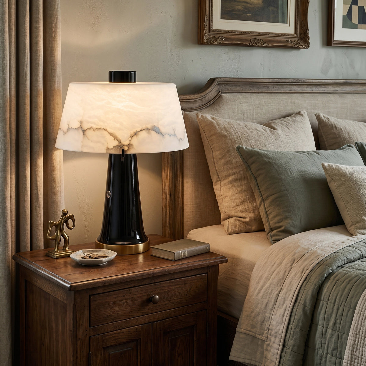 Nuvola Alabaster Table Lamp - Bedroom Nightstand Setting Option 2 | HoaiLamp