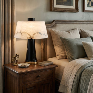 Nuvola Alabaster Table Lamp - Bedroom Nightstand Setting Option 2 | HoaiLamp