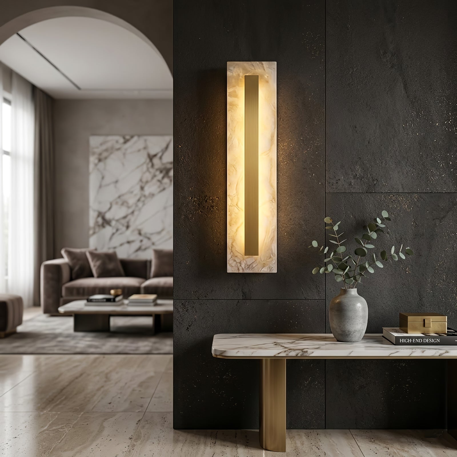 Oblong & Rectangular Alabaster Wall Sconces - Dramatic Dark Wall Contrast | HoaiLamp