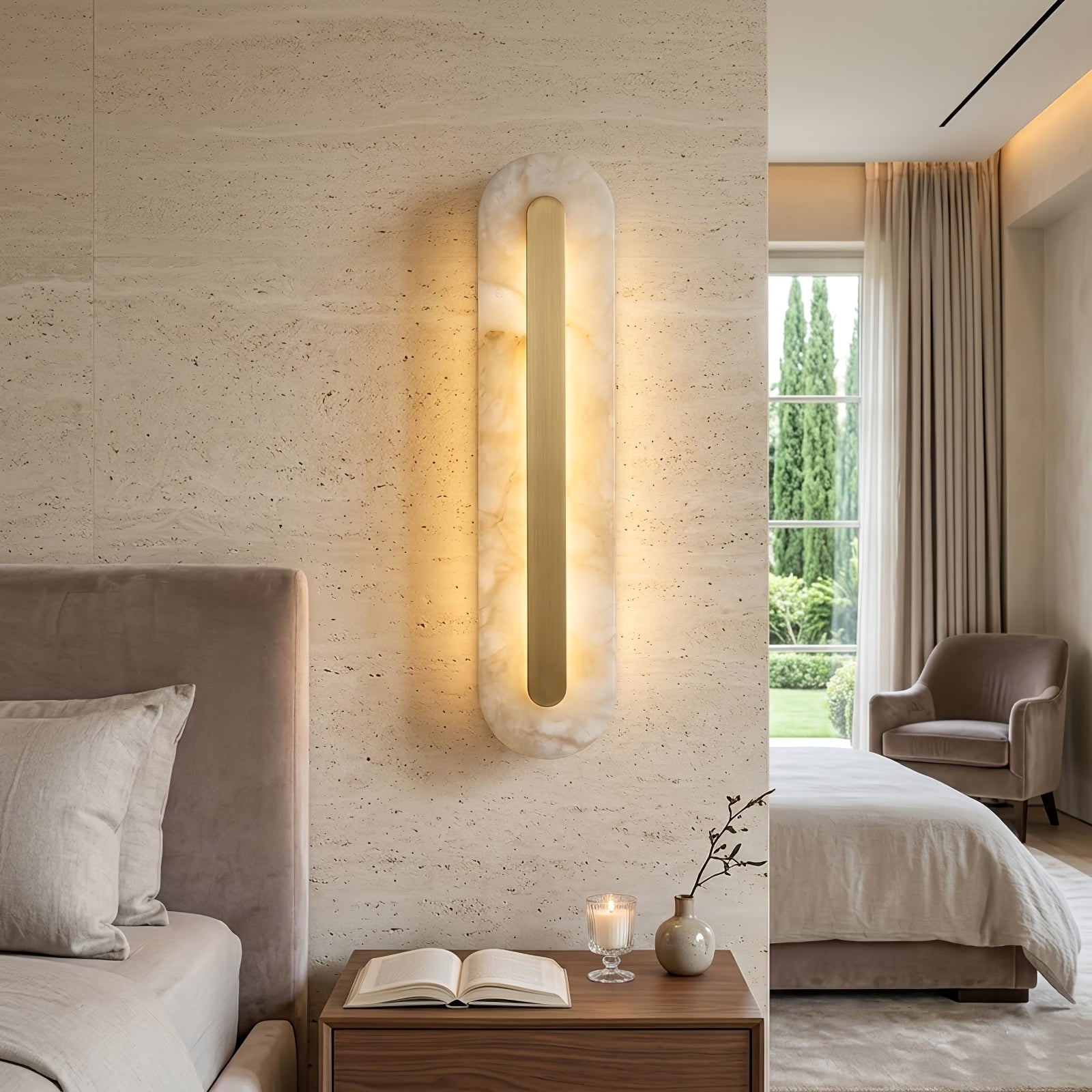 Oblong & Rectangular Alabaster Wall Sconces - Warm Bedside Mood Ambiance | HoaiLamp