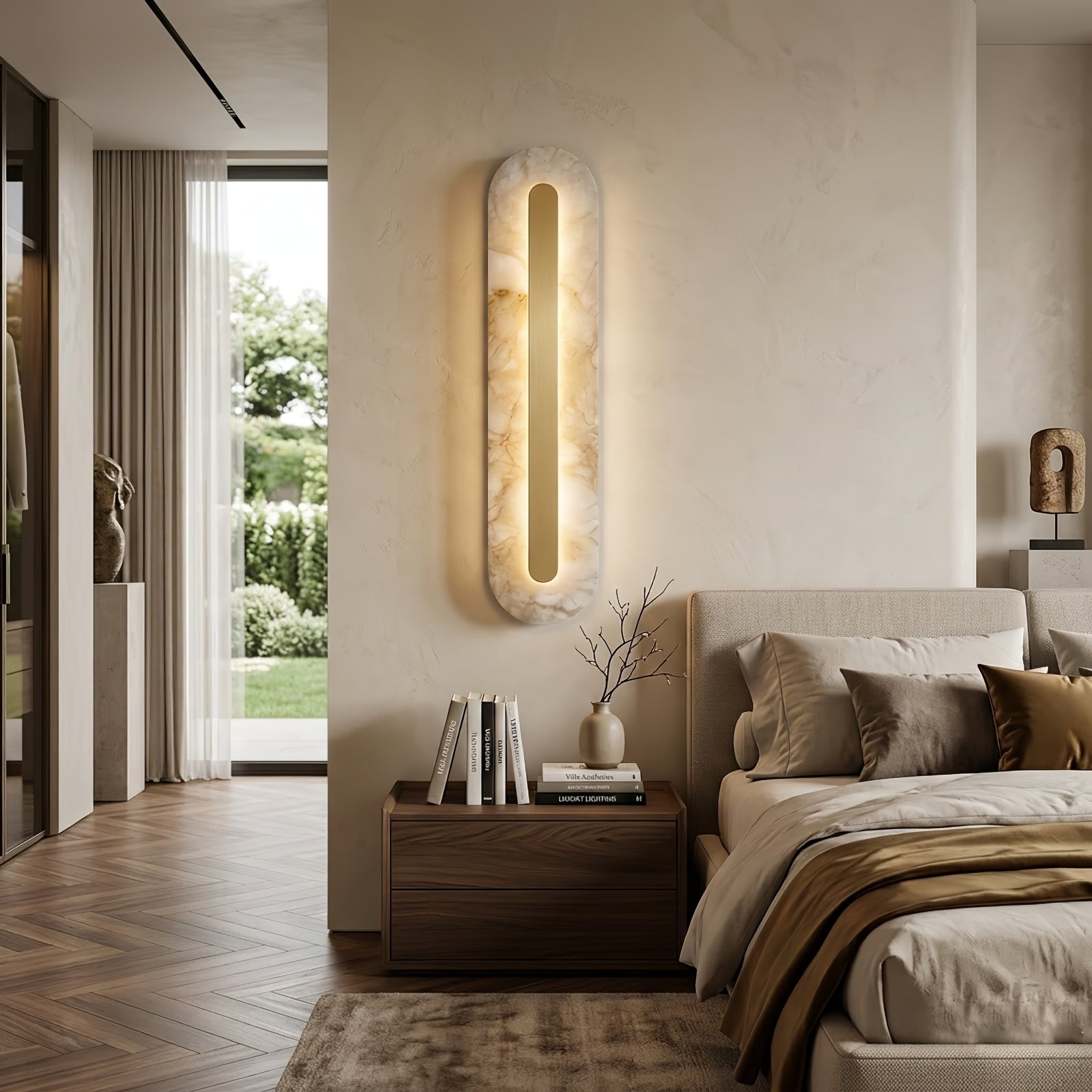 Oblong & Rectangular Alabaster Wall Sconces - Minimalist Guest Room Decor | HoaiLamp