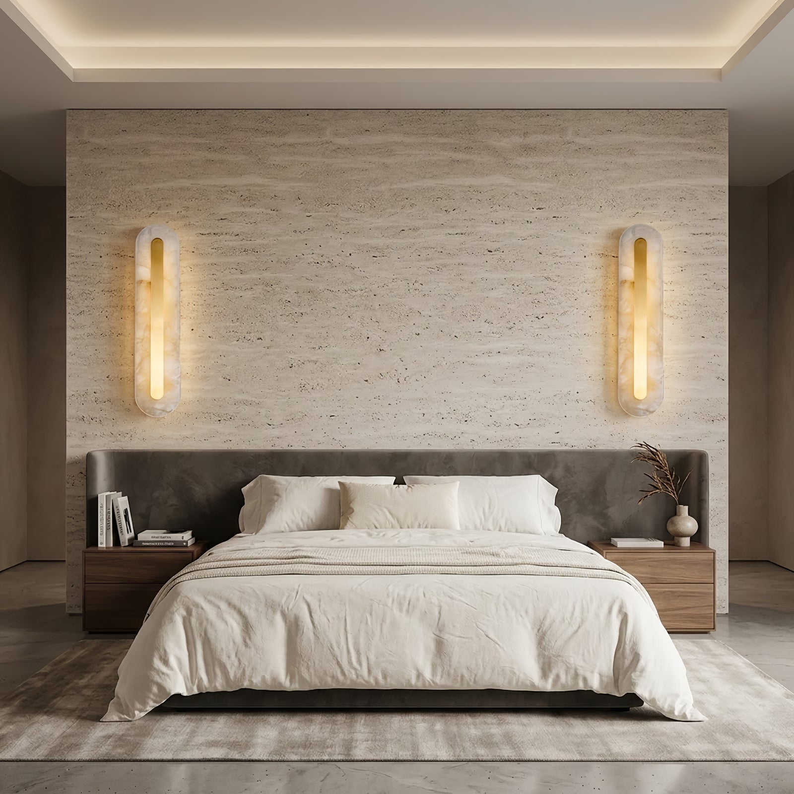 Oblong & Rectangular Alabaster Wall Sconces - Symmetrical Master Suite Lighting | HoaiLamp