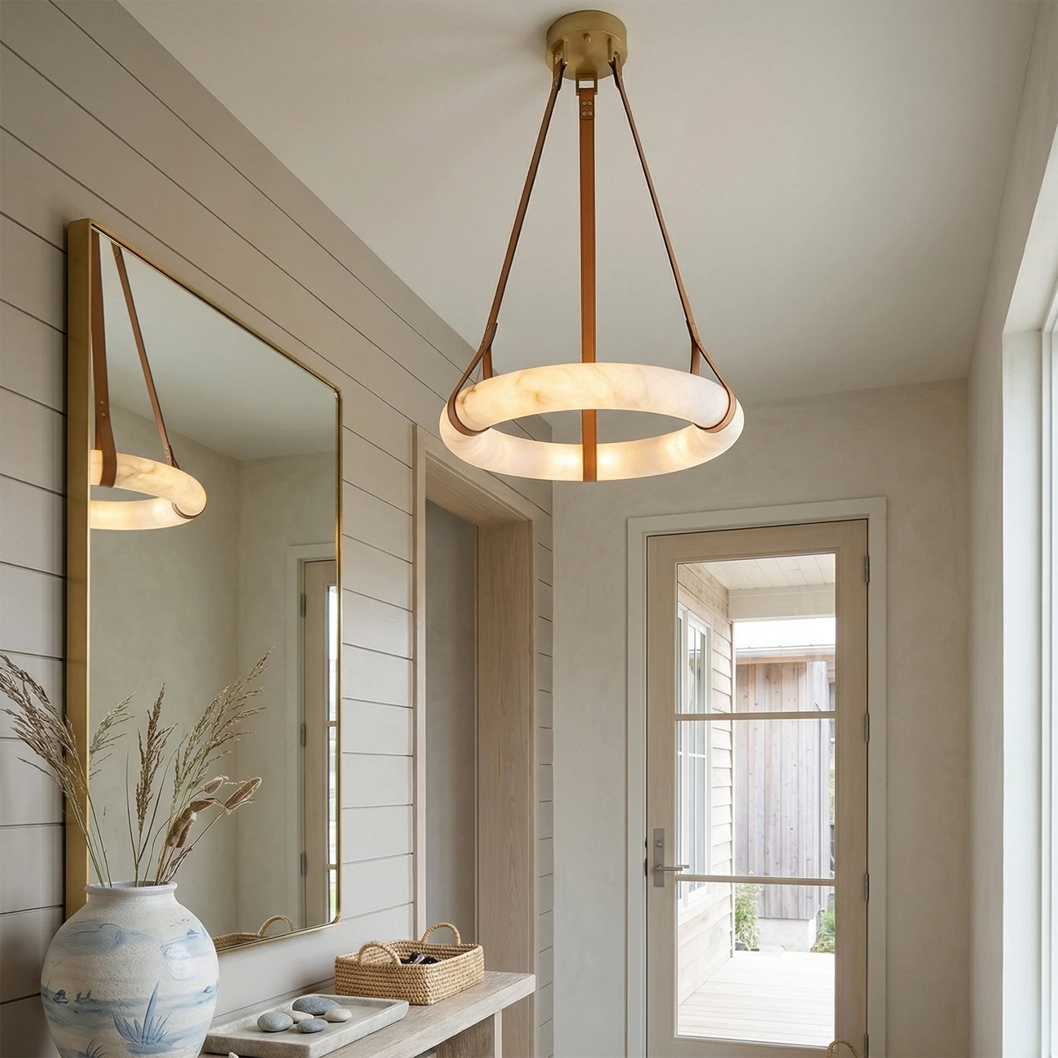 Oslo Alabaster Pendant - Elegant Hallway Perspective | HoaiLamp