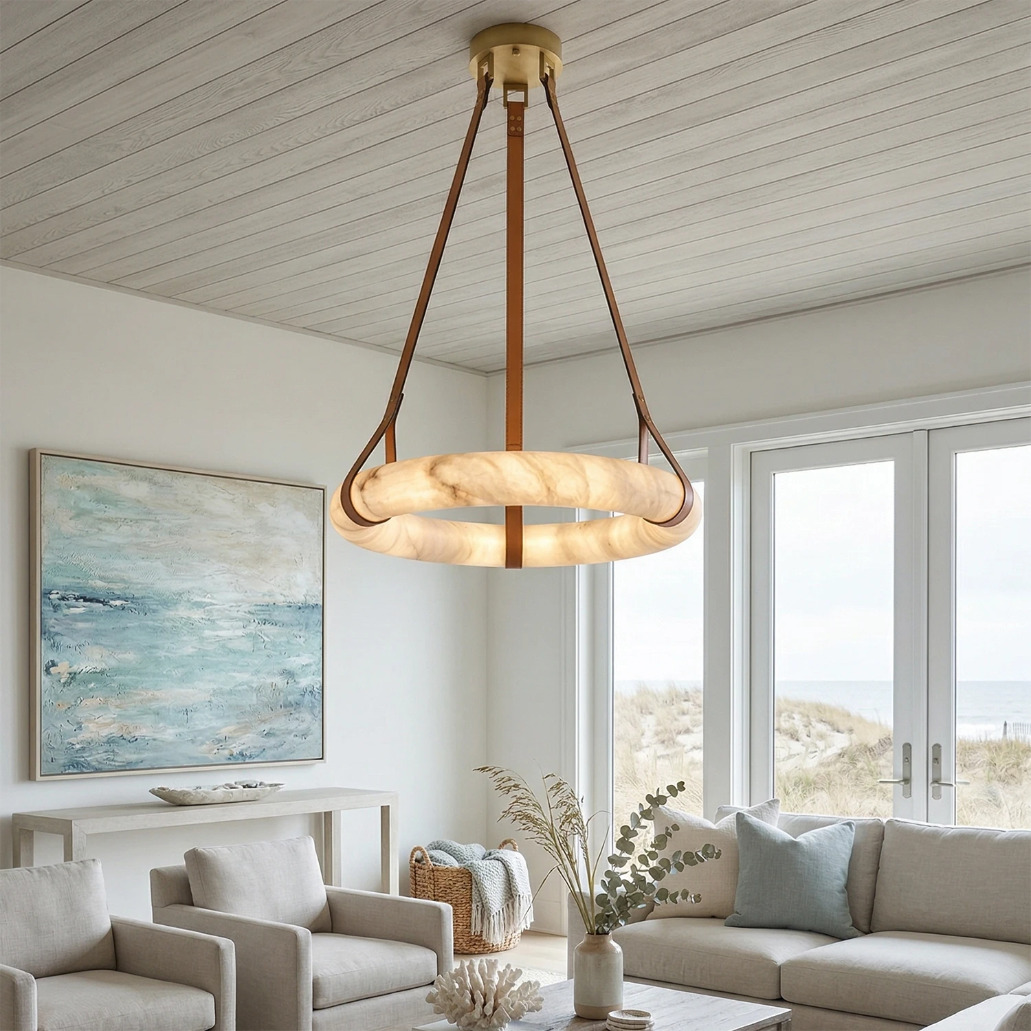 Oslo Alabaster Pendant - Coastal Living Room Decor | HoaiLamp