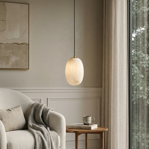 Oval Alabaster Pendant Light - Elegant Reading Nook Accent with Soft Glow Alabaster Suspension | HoaiLamp