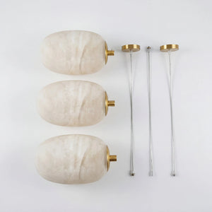 Oval Alabaster Pendant Light - Product Components View showing Triple Alabaster Shades and Installation Kits | HoaiLamp
