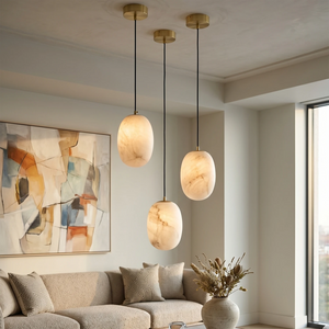 Oval Alabaster Pendant Light - Contemporary Living Space with a Multi-point Alabaster Pendant Cluster | HoaiLamp