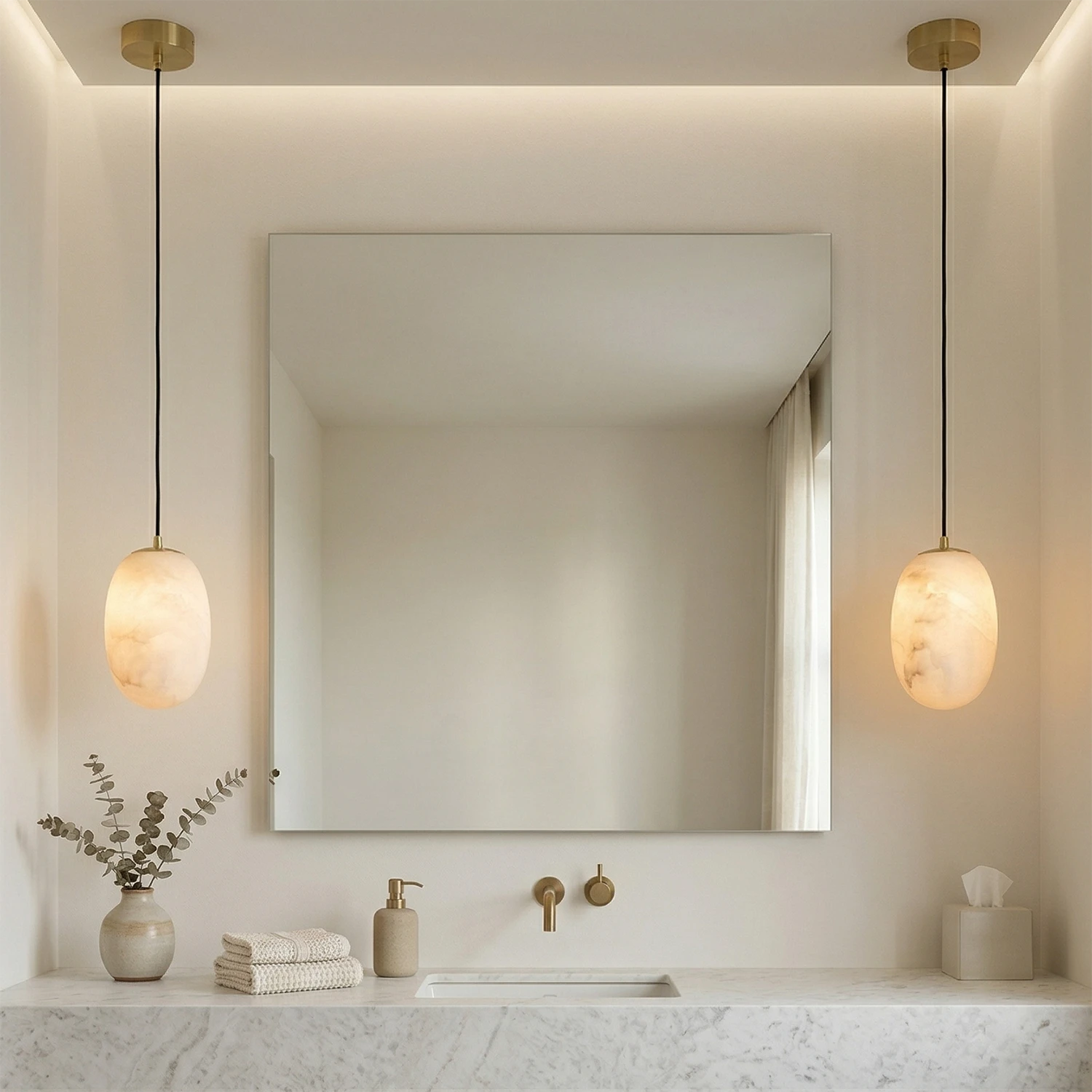 Oval Alabaster Pendant Light - Sophisticated Double Vanity Lighting with Paired Alabaster Pendants | HoaiLamp