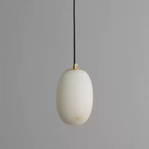 Oval Alabaster Pendant Light - Studio Shot of a Single Oval Alabaster Shade with Minimalist Black Cord | HoaiLamp