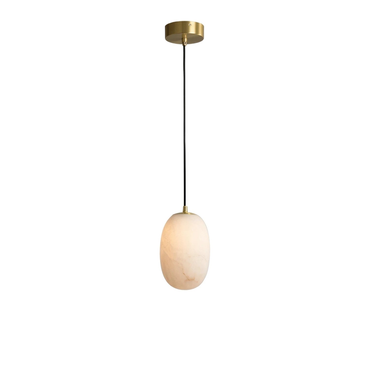 Oval Alabaster Pendant Light - Isolated Studio View of a Single Brass and Alabaster Pendant (Off) | HoaiLamp