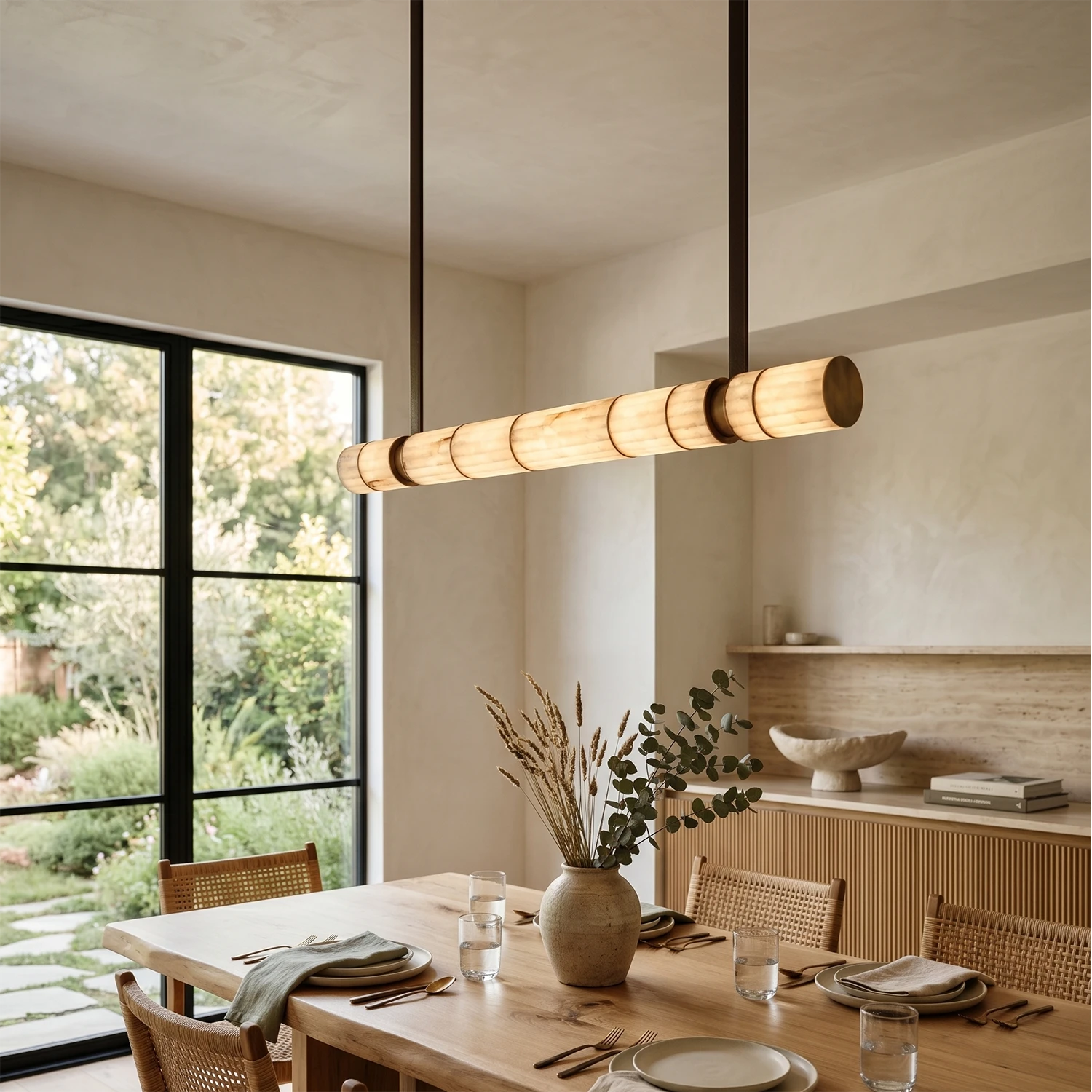 Padana Alabaster Chandelier - Rustic Wooden Dining Table Farmhouse | HoaiLamp
