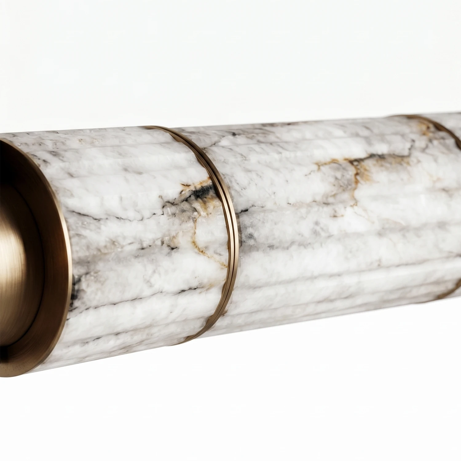 Padana Alabaster Chandelier - Studio White Background Cylindrical Stone Detail | HoaiLamp