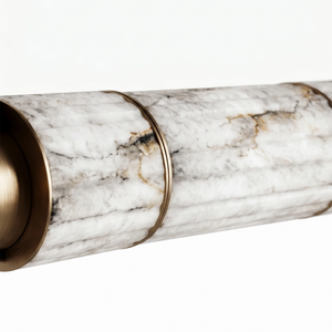Padana Alabaster Chandelier - Studio White Background Cylindrical Stone Detail | HoaiLamp