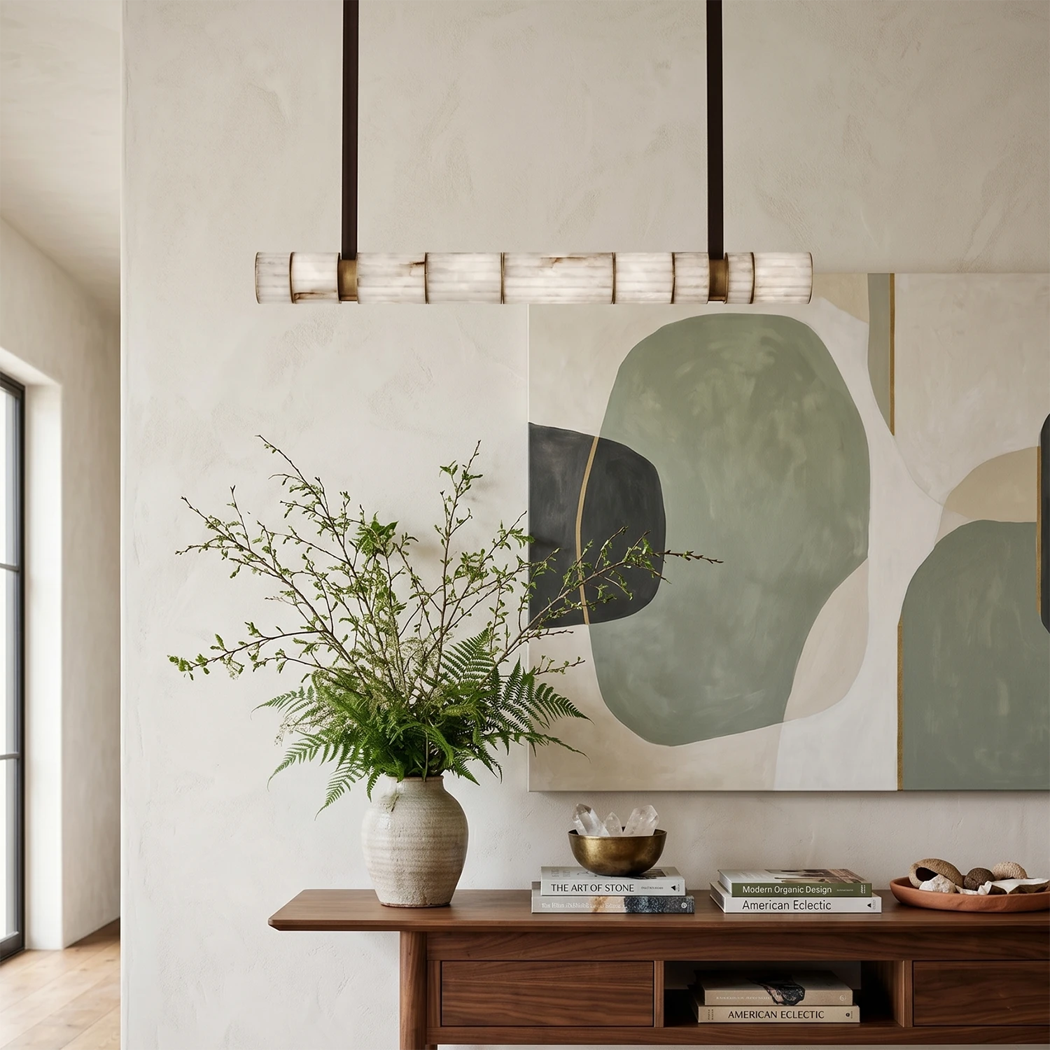 Padana Alabaster Chandelier - Luxury Foyer Console Table Abstract Art | HoaiLamp