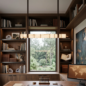 Padana Alabaster Chandelier - Built-in Bookshelf Library Window View | HoaiLamp