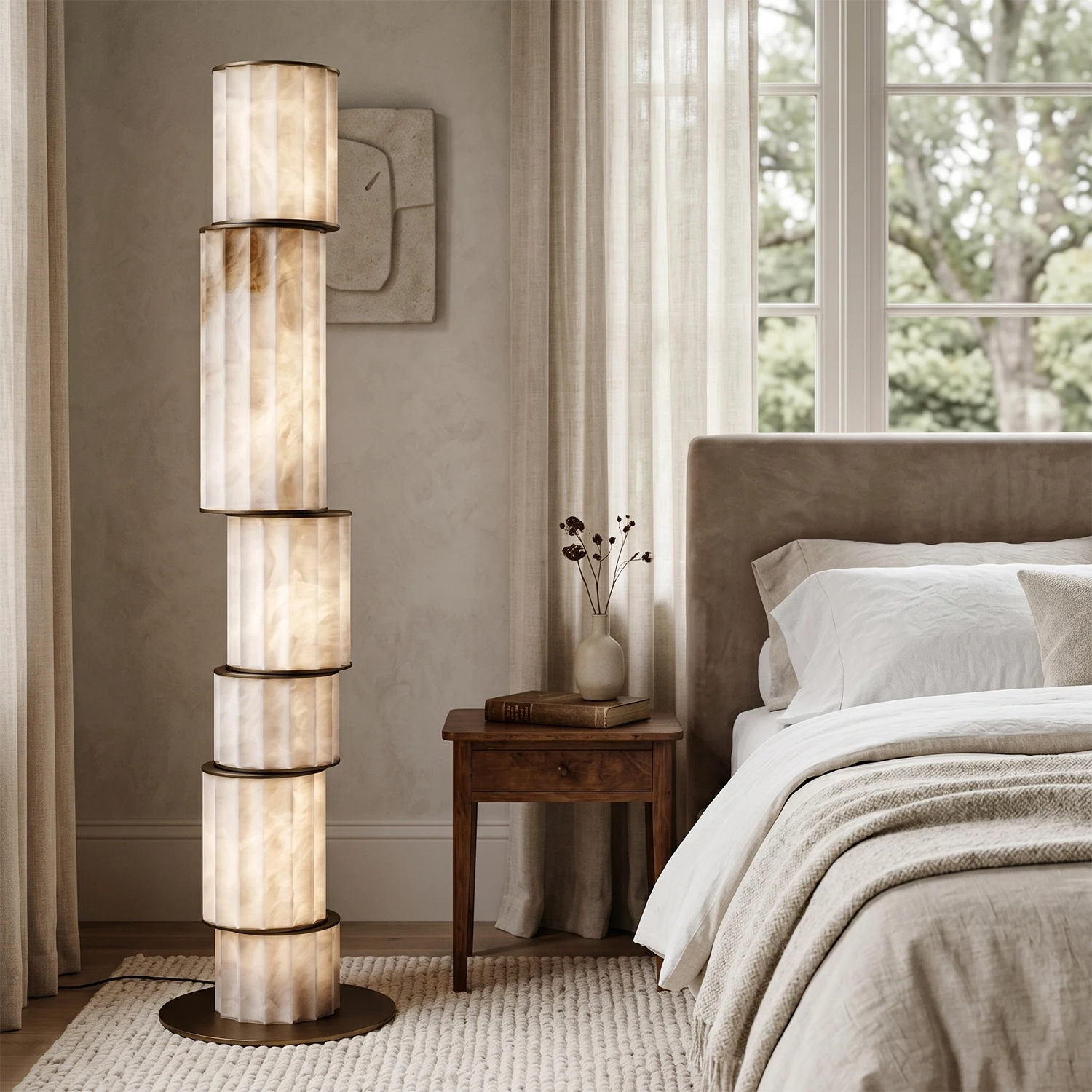 Padana Alabaster Floor Lamp - Warm Bedroom Bedside Glow | HoaiLamp