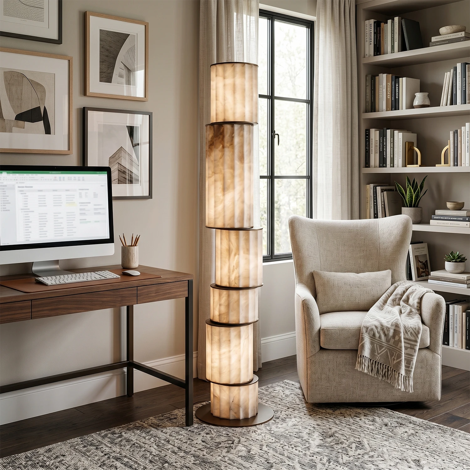 Padana Alabaster Floor Lamp - Mid Century Study Corner | HoaiLamp