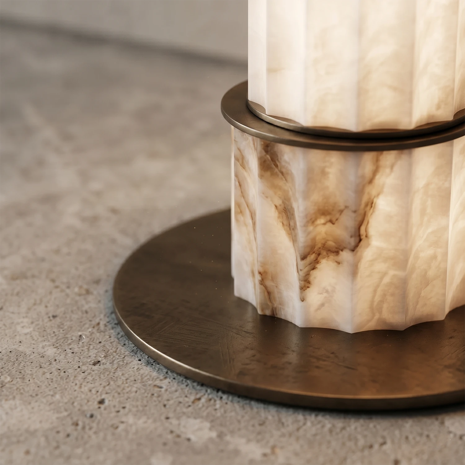 Padana Alabaster Floor Lamp - Antique Brass Finish Base Close Up | HoaiLamp