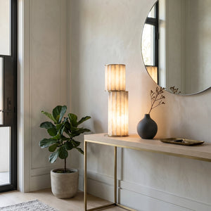 Padana Alabaster Table Lamp - Rustic Wabi Sabi Hallway Wooden Console Mirror | HoaiLamp