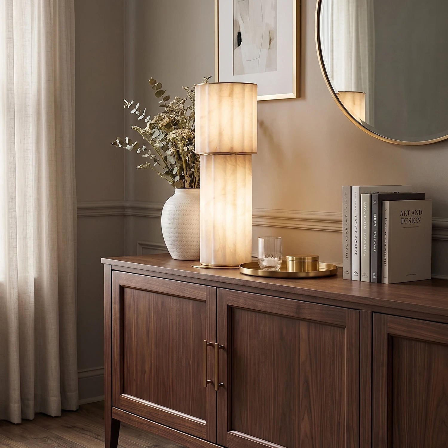 Padana Alabaster Table Lamp - Cozy Bedroom Nightstand Sage Green Accent Pillow | HoaiLamp