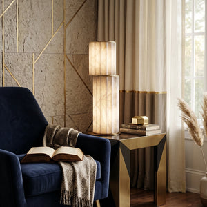 Padana Alabaster Table Lamp - Luxury Lounge Blue Velvet Armchair Gold Wallpaper | HoaiLamp