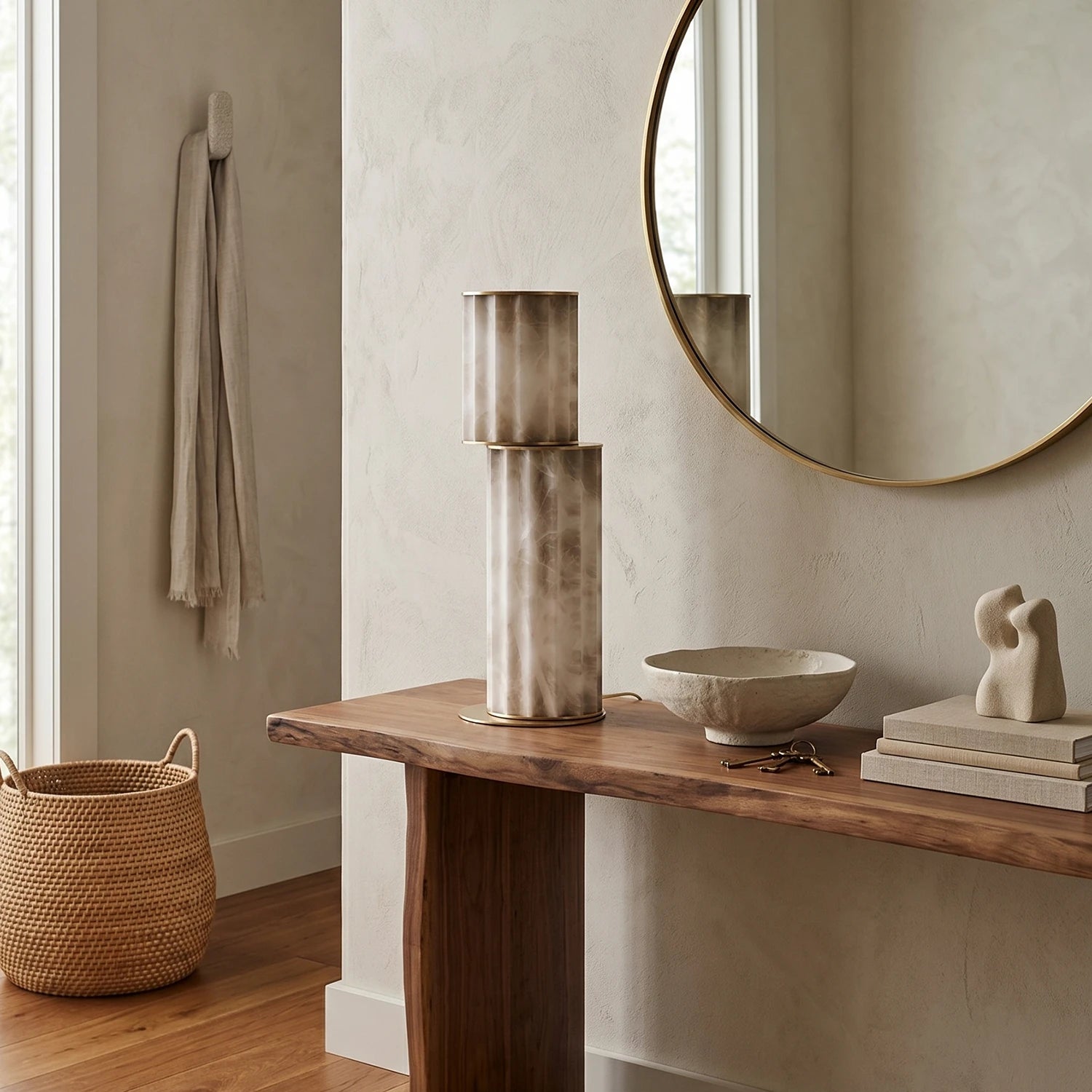 Padana Alabaster Table Lamp - Mid Century Hallway Wooden Sideboard Ceramic Vase | HoaiLamp
