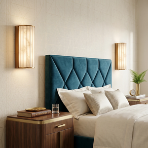 Padana Alabaster Wall Lamp - Luxury Bedroom Symmetrical Blue Velvet Tufted Headboard | HoaiLamp
