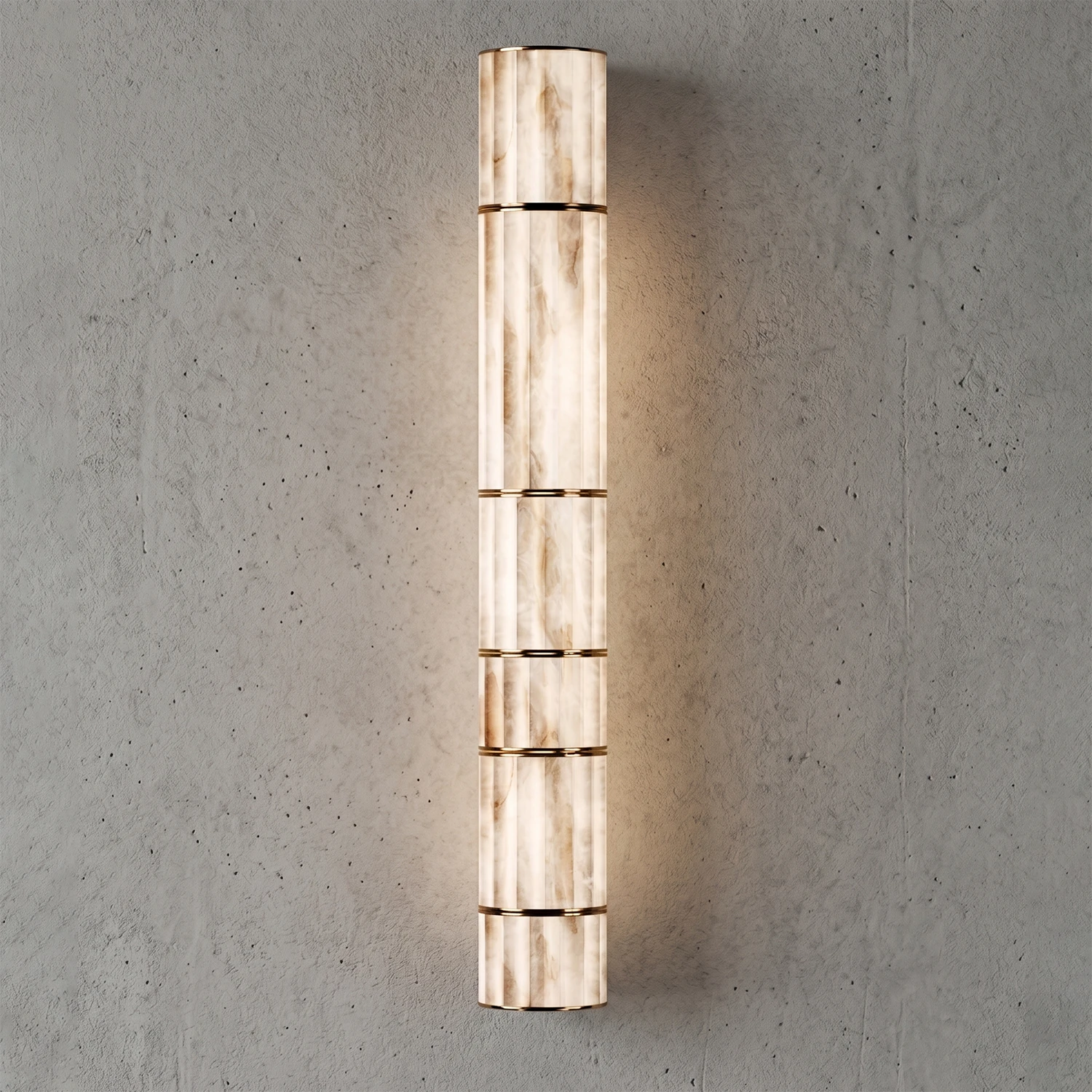 Padana Alabaster Wall Lamp - Studio Grey Background Tall Stacked Column Warm Ambient Light | HoaiLamp