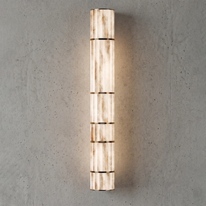 Padana Alabaster Wall Lamp - Studio Grey Background Tall Stacked Column Warm Ambient Light | HoaiLamp