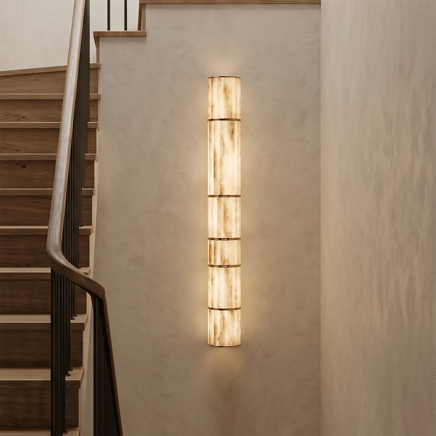 Padana Alabaster Wall Lamp - Elegant Curved Staircase Wall Tall Stacked Lit Sconce | HoaiLamp