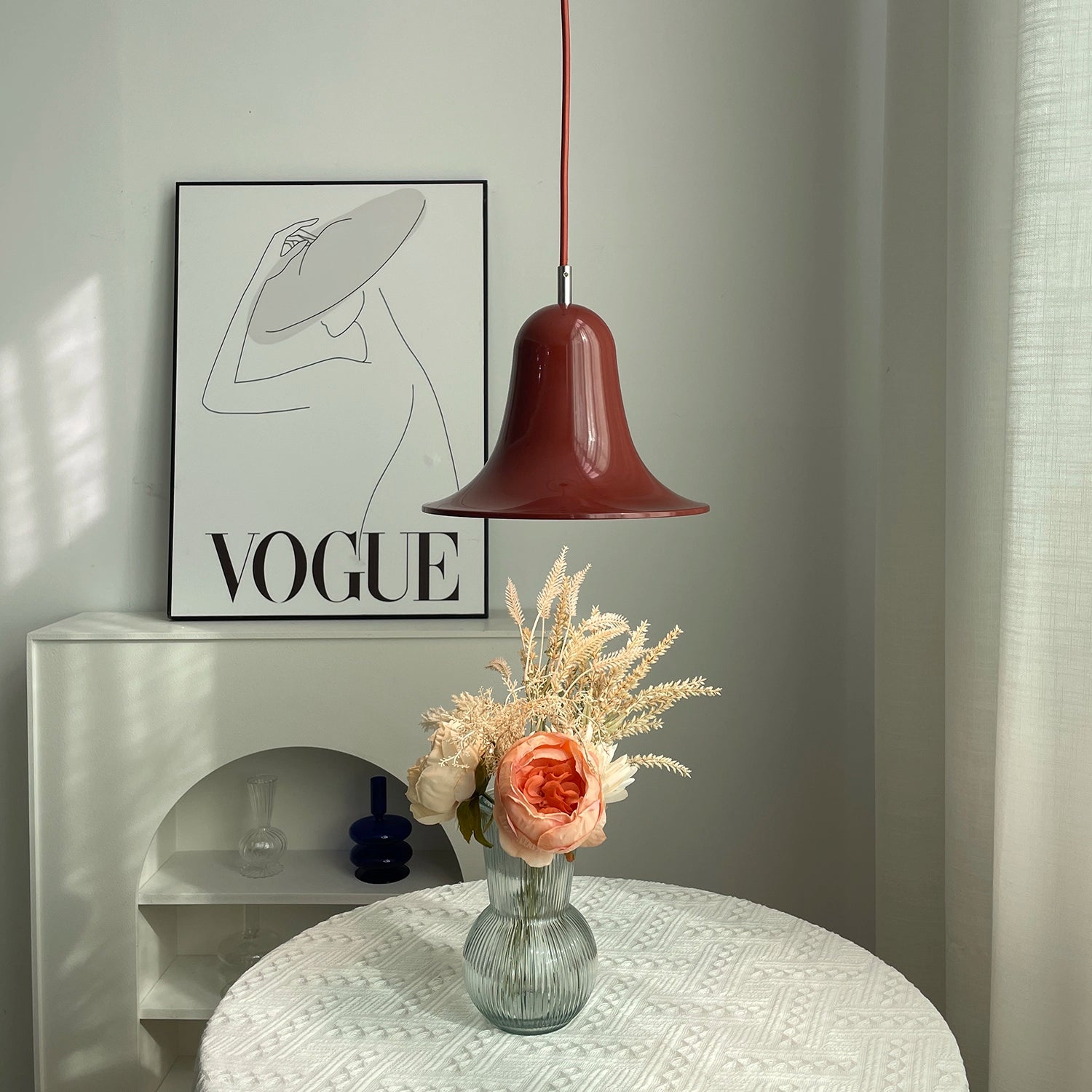 Panton Bell Pendant Lamp - Retro Brick Red Marble Cafe Table French Aesthetic | HoaiLamp