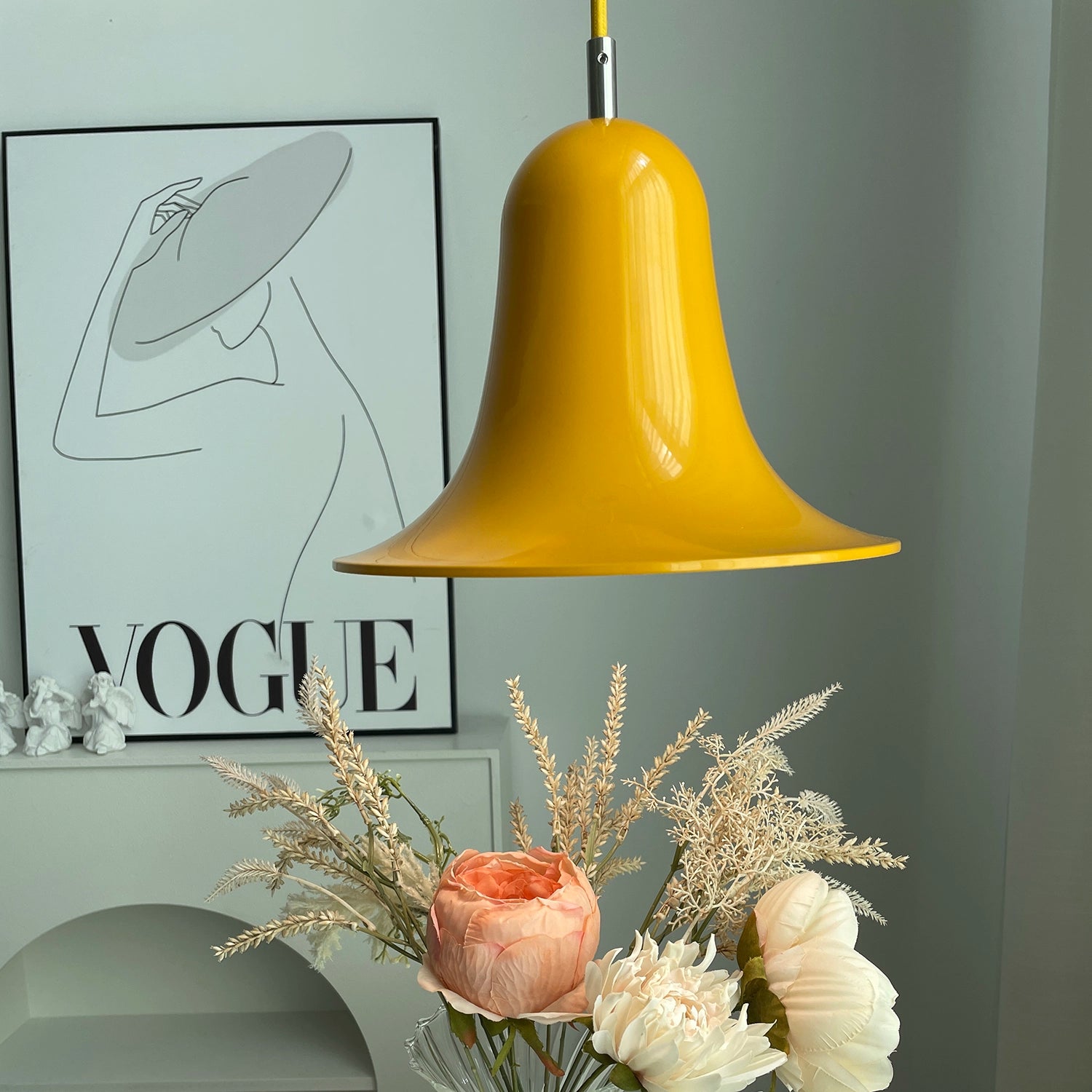 Panton Bell Pendant Lamp - Mid-Century Bright Canary Yellow Fireplace Floral Corner | HoaiLamp