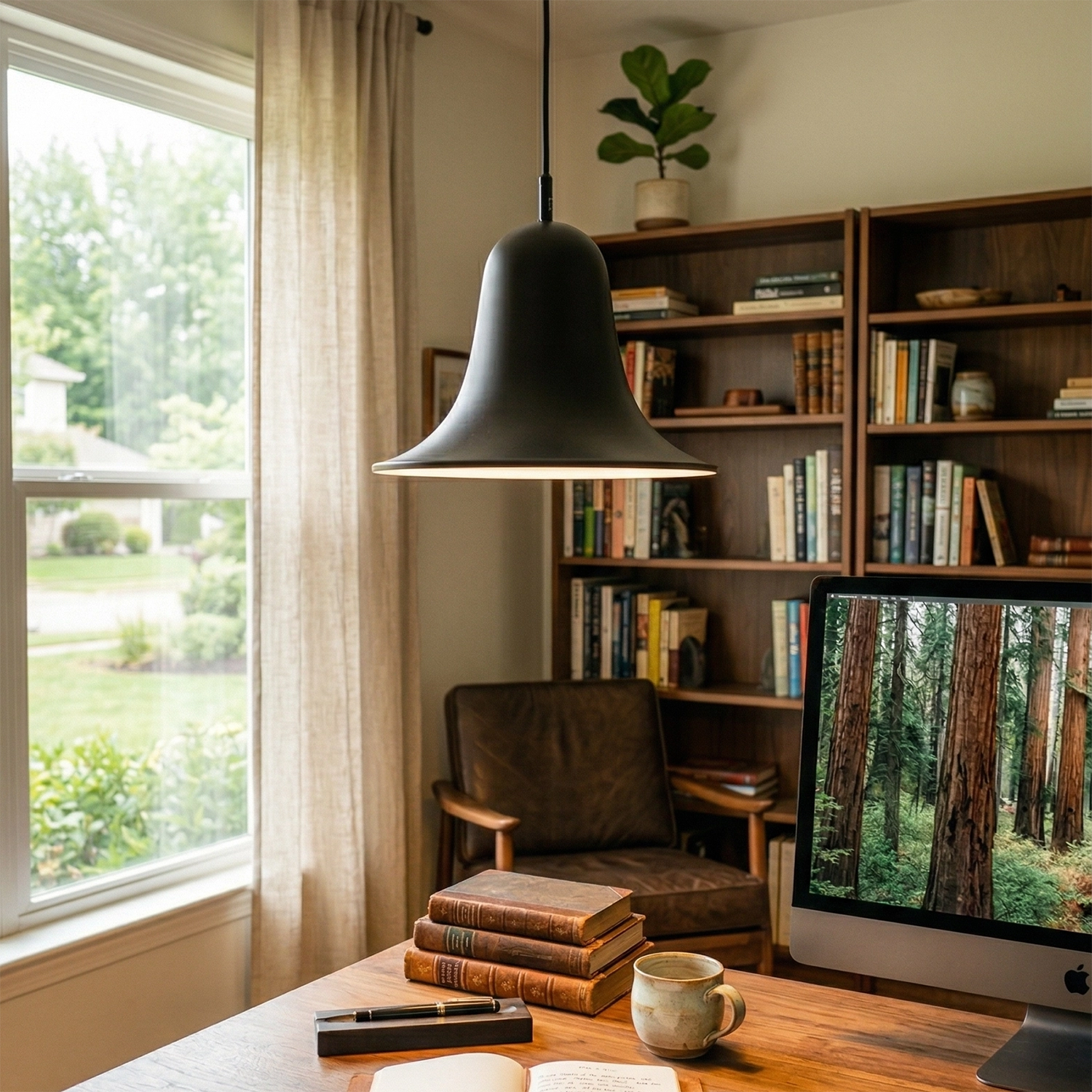 Panton Bell Pendant Lamp - Industrial Charcoal Black Library Desk Workspace | HoaiLamp