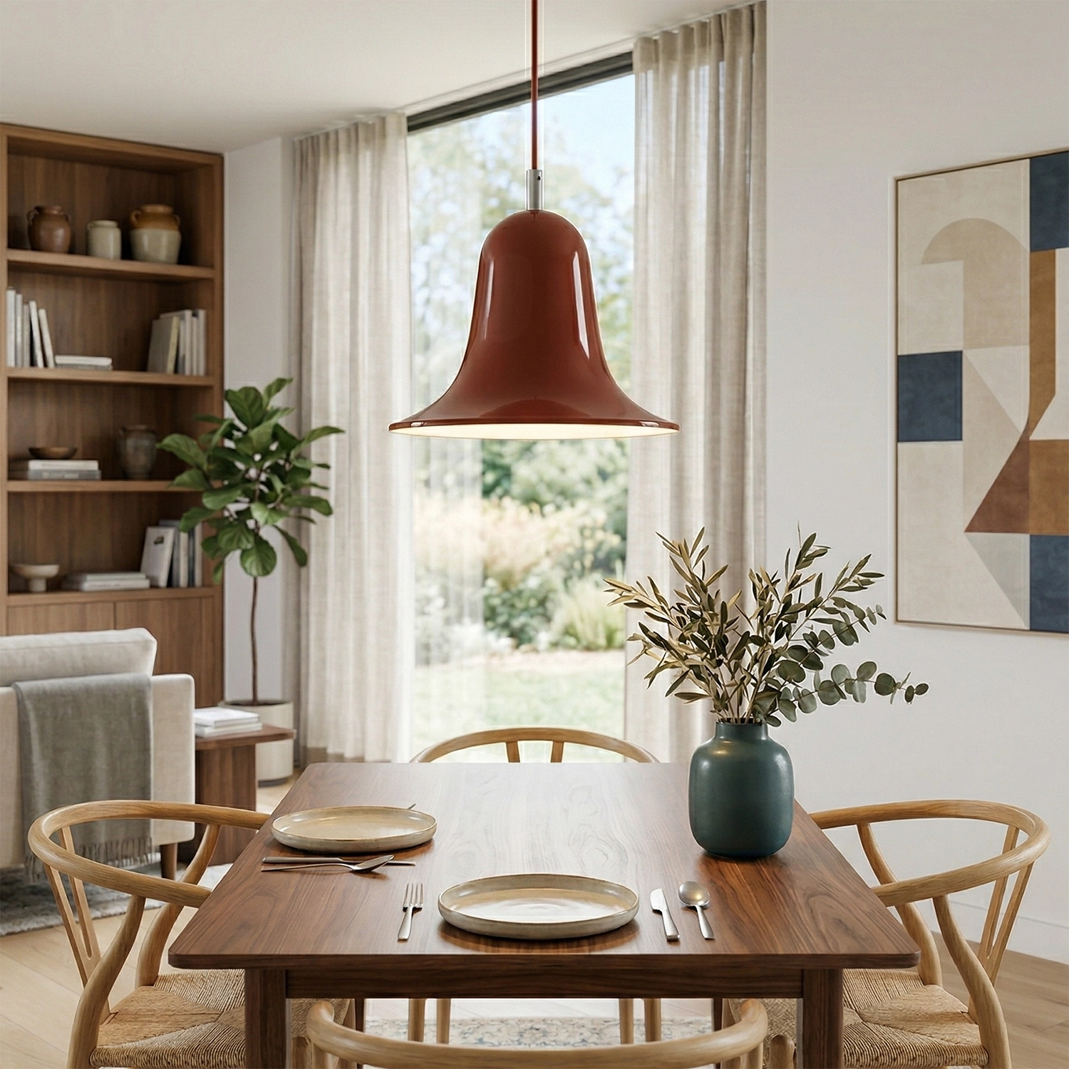 Panton Bell Pendant Lamp - Elegant Terracotta Dining Table Sunny Window | HoaiLamp
